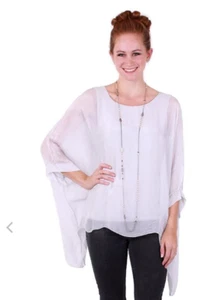 GIGI MODA SETA DOVE GRAY SILK KAFTAN TOP BLOUSE, JERSEY LINING O/S - Picture 1 of 1