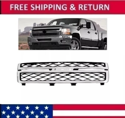 Rejilla de parachoques delantera cromada para Chevy Silverado Sierra 2500 3500 HD 2011-2013 14 Foto 1 de 4