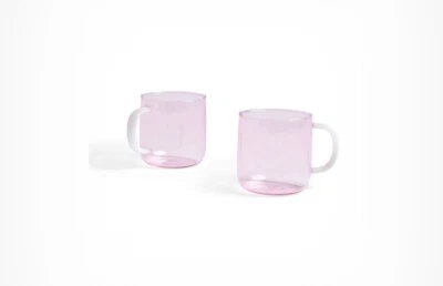 Hay Borosilicate Glass Mugs Set Of 2 Pink With White Handles 350ml