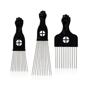 Metal Afro Pick Comb Set 3-Pack Fist Handle Design Curly Hair Professional Ha... - Picture 1 of 7