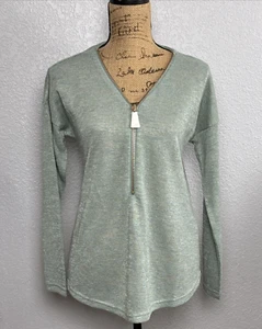 Soft Surroundings Valentina Womens Zip Sweater V Neck Pullover Aqua Green XS NEW - Picture 1 of 15