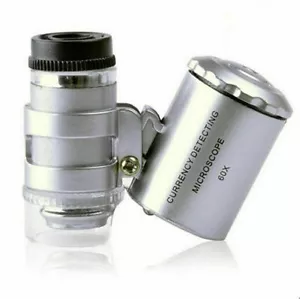 Glass Mini Microscope Magnifier Loupe Silver Jeweler Pocket Handheld 60x MM - Imagen 1 de 1