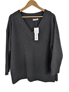 Jersey de punto acanalado Stradivarius negro de gran tamaño holgado cuello en V lateral dividido talla S - Imagen 1 de 9
