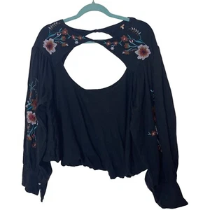 Free People Top Black Large Lita Embroidered Cut Out Bubble Hem Oversized New - Picture 1 of 13