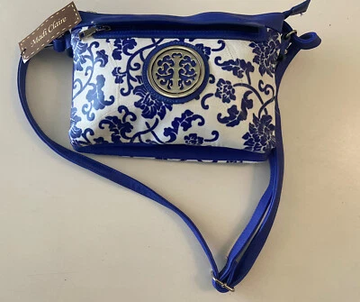 Bolso de Mano/Cartera Madi Claire Cuero Genuino Estilo 7005 Azul Floral Nuevo Sin Caja Foto 1 de 4