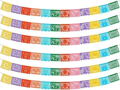 DUNCHATY 6 Pack Mexican Banners 132 Ft (22ft x 6) Papel Picado Banner Cinco de Mayo Decor