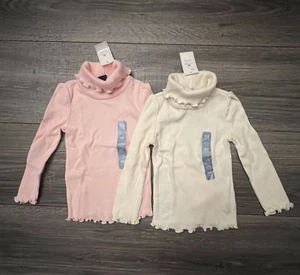 Baby Gap Girls Turtle Neck Ribbed T Shirts Pink Ivory size 12 18M - Picture 1 of 6