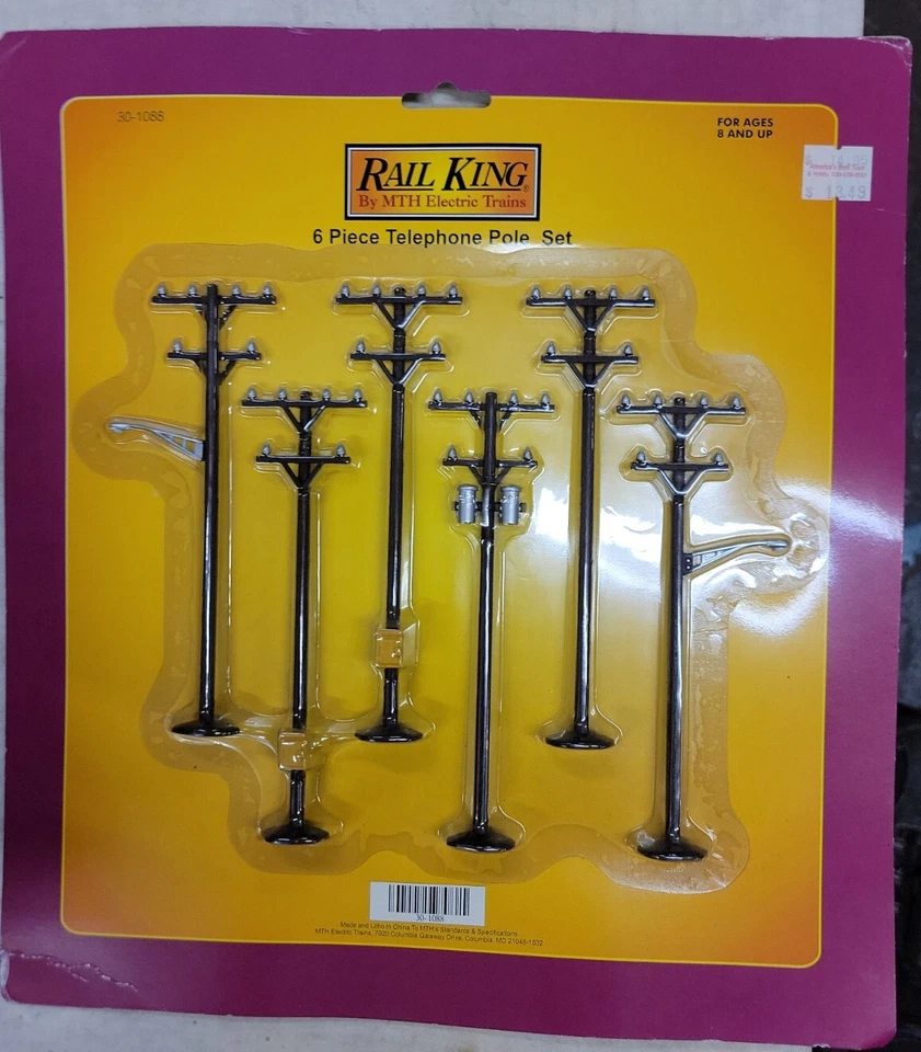 MTH 6 PC TELEPHONE POLE SET O GAUGE train accessory, #30-1088 NIP (F70) - Image 1 of 1