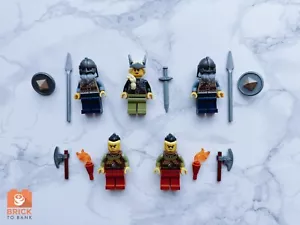 LEGO Minifigure - VIKING QUEEN AND 4 WARRIORS + Accessories Castle Village 31132 - Picture 1 of 5