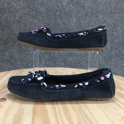 Minnetonka Shoes Womens 10 Blue Floral Bow Moccasin Slip On Flats Suede 69595 - Image 1 of 4