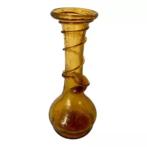 Vintage mundgeblasene israelische Bernstein Blasen Glas Knospen Vase mit applizierter Spirale - Bild 1 von 12