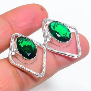 Chrome Diopside Gemstone 925 Sterling Silver Jewelry Stud Earrings Size 0.75" - Picture 1 of 1