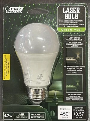 GREEN LASER OR STANDARD BRIGHT WHITE LED A19 PARTY DUAL MODE DISCO DJ LIGHT BULB - Image 1 of 2