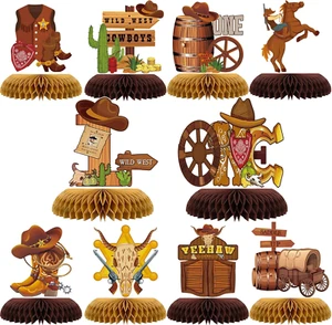 12PCS Western Cowboy Honeycomb Centerpieces Wild West Party Decorations for Tabl - Picture 1 of 15