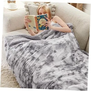 Fuzzy Blanket for Couch - Soft and Warm Sherpa, Throw (50" x 60") Light Grey - Picture 1 of 7