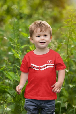 BUZZ SHIRTS BABY SCHWEIZ Fußball T-Shirt 2022 Retro Streifen, Jungen Mädchen, WM Geschenk