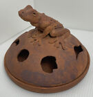 Toad Frog Clay Pottery Lidded Piece 6.5 By 5 Inches Signed Initials On Bottom