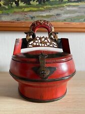 Antique Chinese Wood Basket Hochzeitskorb Container Red Varnish Asian Art 19.Jh