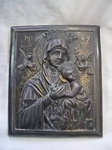 Heiligenbild Bild Gussbild Reliefbild Metall Maria Jesuskind MP OPM OY OP German - Bild 1 von 15