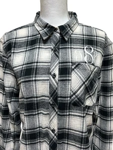 Mountain Club Women's Flannel Shirt-Size XL-Black/White Plaid-Button Up-Pocket - Picture 1 of 11