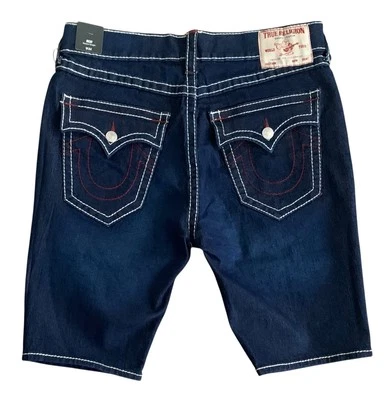 True Religion Ricky большой T расслабиться прямой крой клапан Jean шорты темно стирка мужской 34 - Изображение 1 из 4