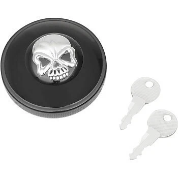 DRAG SPECIALTIES 0703-0690 Black Screw-In Locking Skull Gas Cap for 96-24 Harley - Image 1 of 2