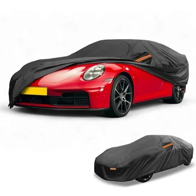 Cubierta de coche impermeable para todo tipo de clima para Porsche 911 negra 210D-PU con cremallera Foto 1 de 4