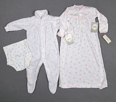 Vintage Baby Dior Clothes Girl Lot Bodysuit Sleeper Diaper Cover Pink White New - Image 1 of 4