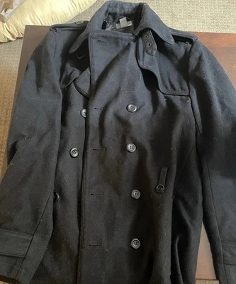 Abrigo H&M Pea vintage para hombre negro grande usado Foto 1 de 4