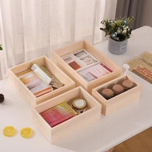 Wooden Storage Box Without Lids Rectangular Square Storage Display Wood Box Home - Picture 1 of 20