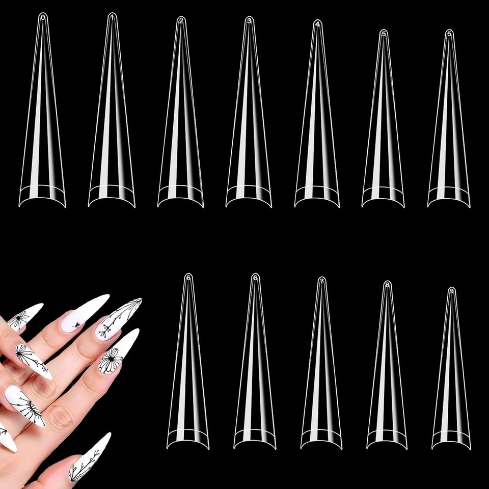 600st Falsche Nagel Tips Extra Lange Transparente Konische Kunstnägel Stiletto B - Bild 1 von 4