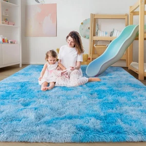 9x12 Large Area Rugs for Living Room, Ultra Soft Tie-dye Light Blue Big Shag ... - Foto 1 di 8