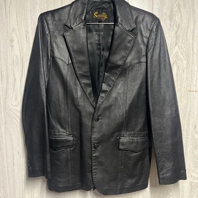 Chaqueta Blazer de Cuero Scully para Hombres 42 Negra 2 Botones Muesca Solapa Solapa Bolsillo LEER Foto 1 de 4