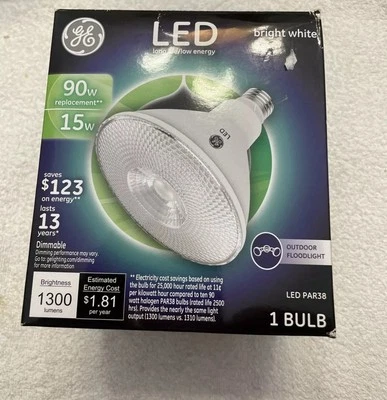 GE Lighting 38451 LED Flood Light Bulb Medium Base Bright White 15w / 90 watt - Image 1 of 3