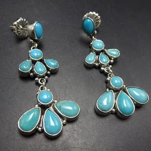 FEDERICO JIMENEZ Sterling Silver TURQUOISE Cluster Dangle EARRINGS Pierced - Picture 1 of 21