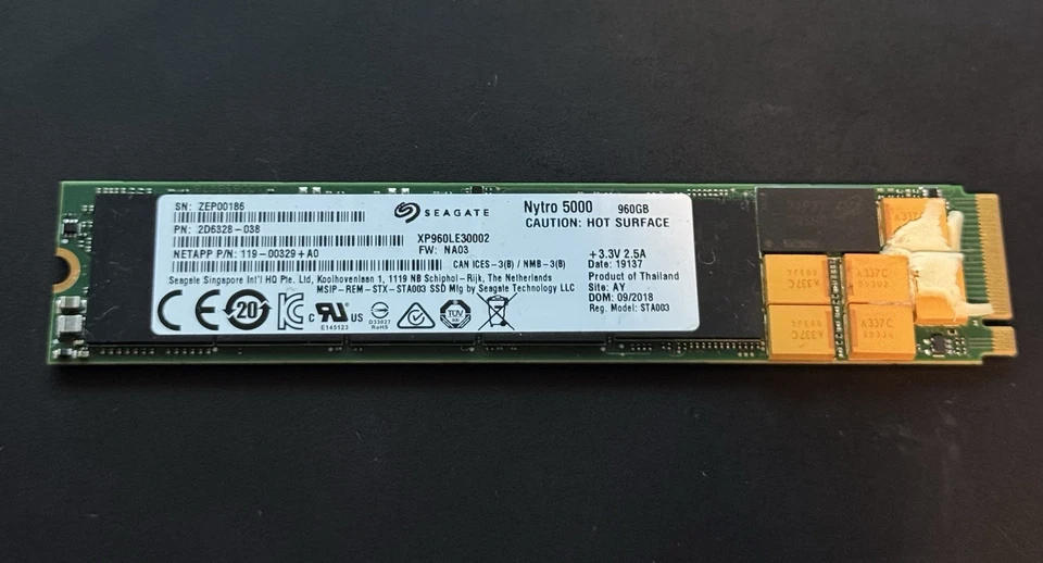 Seagate Nytro 5000 XP960LE30002 26M10 960GB M.2 22110 3D cMLC PCIe NVMe SSD - Image 1 of 1