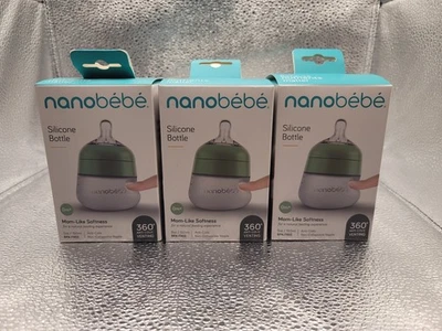Nanobébé Silicona Biberón 5oz/150ml Anticólicos 360° Ventilación Libre de BPA Lote de 3 Foto 1 de 4