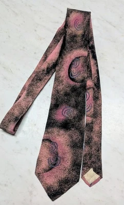 Men's Vtg Pierre Balmain Silk Tie 80s 90s Pink Black Purple Swirls 59" x 3 Italy - Image 1 of 4