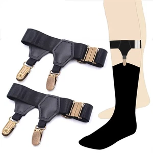 Black Socks Suspenders Holder Garters Belt with Double Metal Non-Slip Clips - Picture 1 of 7