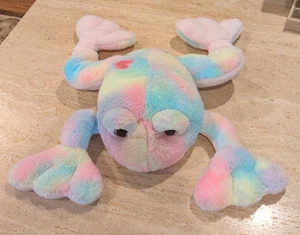 SELTEN 22" Original Squishmallows großer Frosch rosa blau Batik Regenbogen Herz Aufnäher - Bild 1 von 7