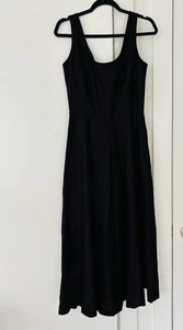 Abito midi vintage Andrea Jovine in lino nero A-Line taglia 8 - Foto 1 di 6