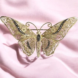 Antique Filigree Open Work Butterfly Brooch Sterling Marcasite Germany Pin 3" - Picture 1 of 12