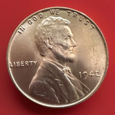 1942-P Red BU Lincoln Wheat Cent “Sold As Pictured" Fast S&H W/Tracking 884 - Image 1 of 4