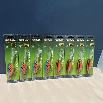 Lote de (8) manivela flotante Sebile Racer de 3" azul rojo cangrejo y erupción Foto 1 de 4