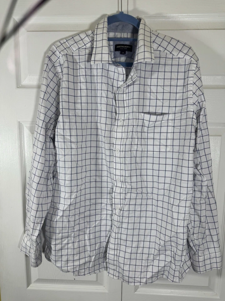 Camisa de vestir johnson & Murphy a cuadros para hombre talla XL todo algodón manga larga Foto 1 de 4