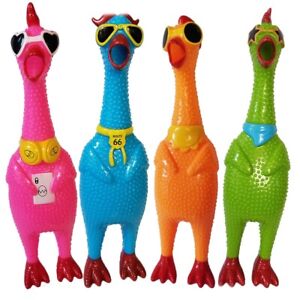 Set of 4 Unique Rubber Chicken Toys - Squeaky fun screaming 12.5" - Fun Design