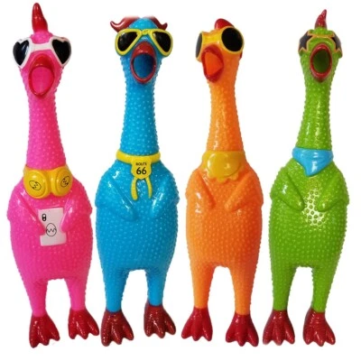 Juego de 4 juguetes únicos de goma para pollo - Chirriante divertido gritando 12,5" - Diseño divertido Foto 1 de 4