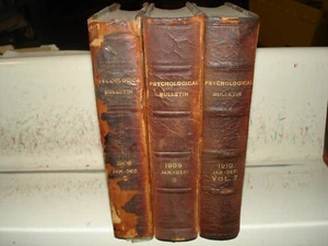 Psychological Bulletin lot of 3 antique volumes 1908-1910 leather bindings rare - Imagen 1 de 4
