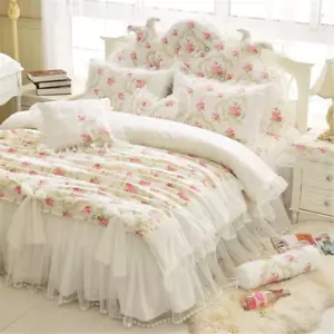 Girls Bedding Set Lace Ruffle Duvet Cover Sets with Bed Skirt Princess Bedding S - Picture 1 of 8