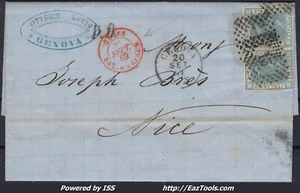 ITALIE LETTRE POUR NICE CAD ITALIEN DE GENEVA + CAD ROUGE DE GENES DU 20/09/1869 - Picture 1 of 2